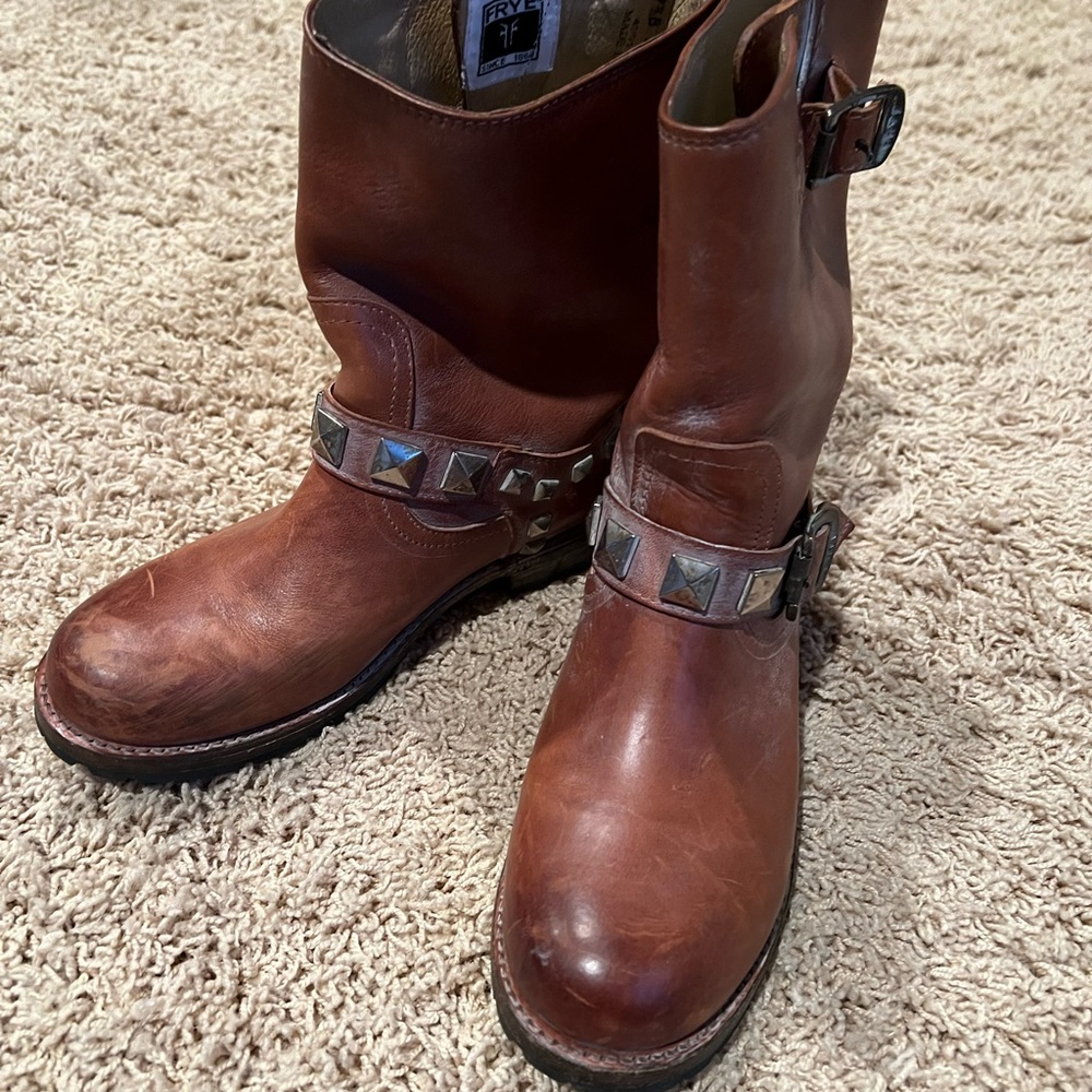 Frye rust brown Rogan Engineer Studded Boots 7.5 - Picture 6 of 10